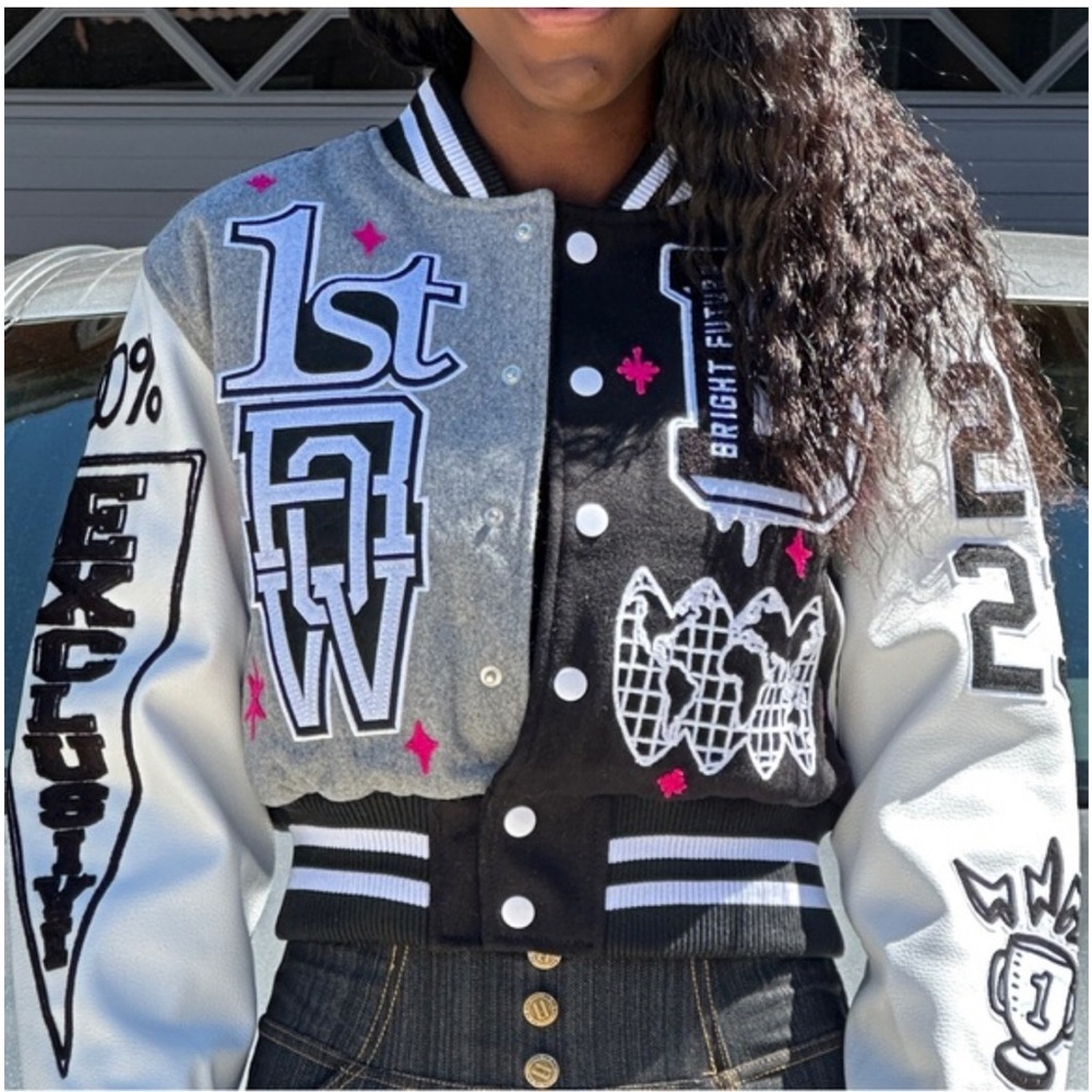 Stylish Black and Gray Women's Varsity Jacket